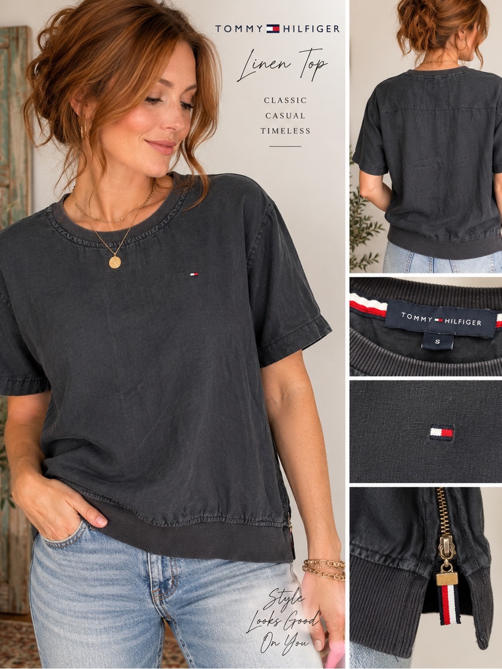 Tommy Hilfiger Women's Navy Linen Top #1217CL